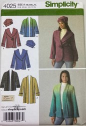 4025 SIMPLICITY FRONT VARIETY FLEECE JACKETS, HAT PATTERN XS - XL